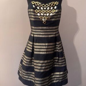 Lily Pulitzer Gem Embelished Dress Navy and Gold (Size 4)